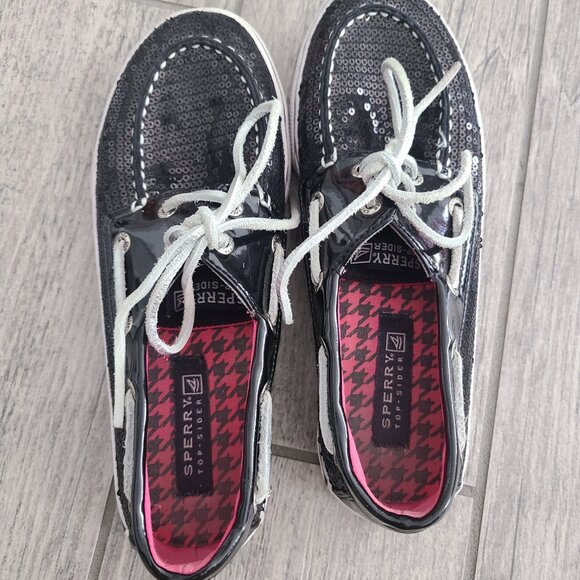 Sperry Top-Sider Bahama kids black sequin slip on boat shoes loafers size 3M - Picture 7 of 11